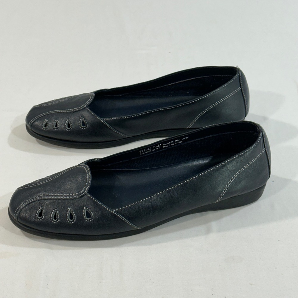 Naturalizer Leather Ballet Flats Womens 8.5 M Navy Blue Comfort Slip On 628P42